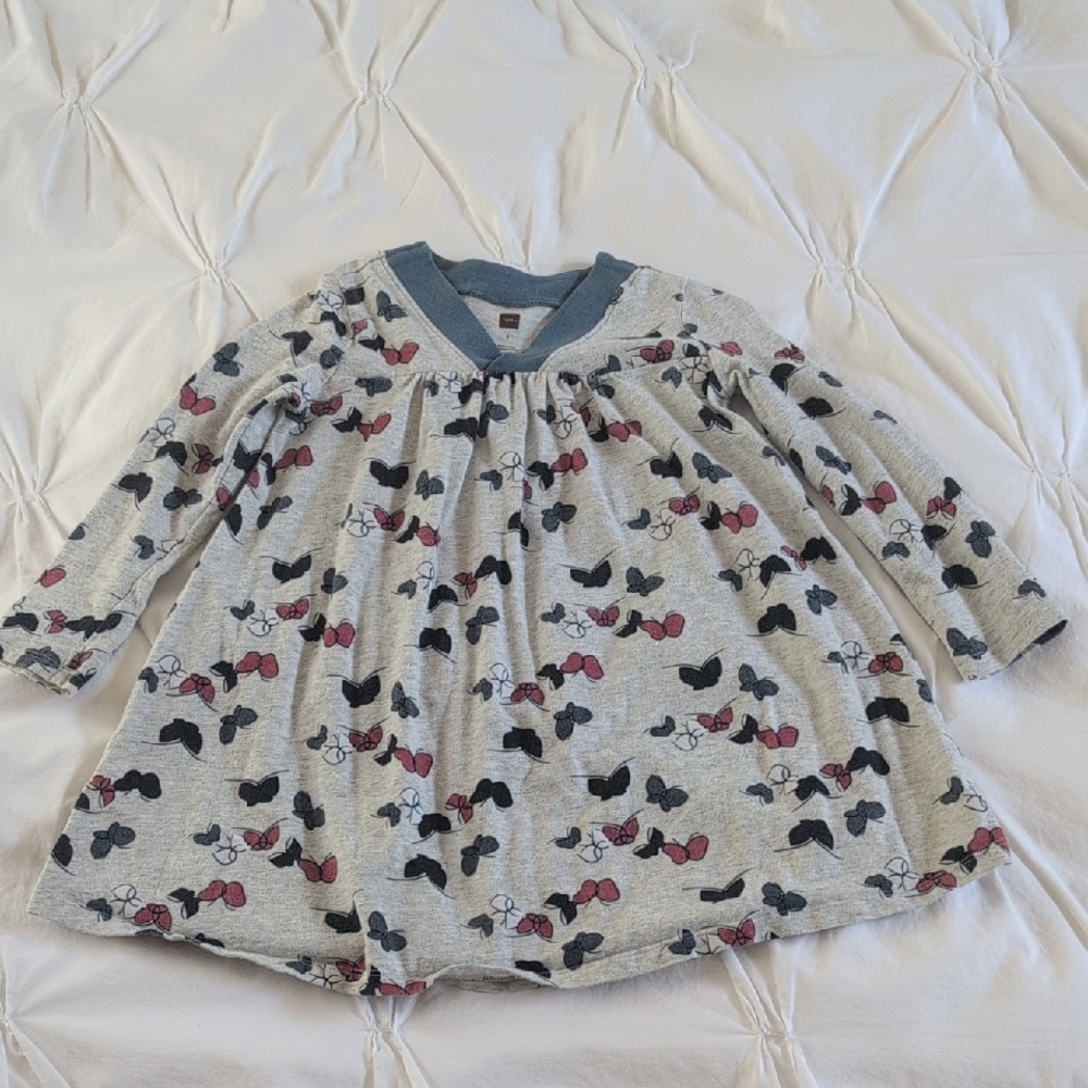 Tea Collection Gray and Pink Casual Dress with Butterfly Print